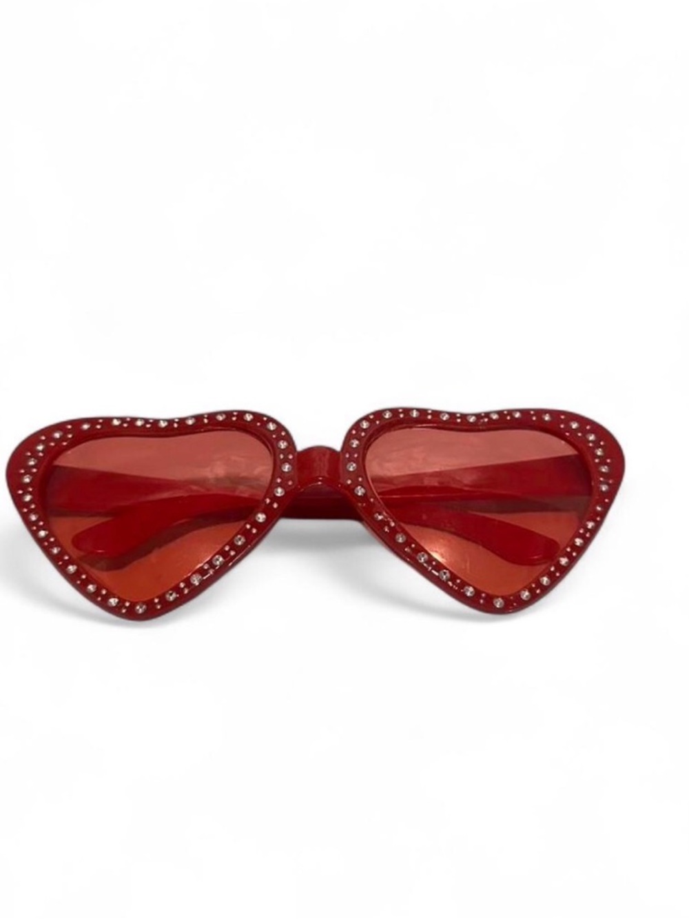 Heart-Shaped Red Sunglasses with Rhinestones